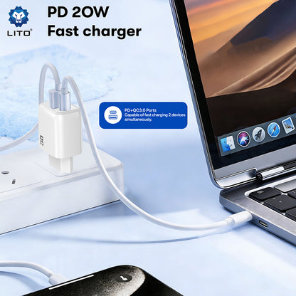 Lito LC28 hálózati töltő, 20W, 3A, 1 x USB-A - 1 x USB-C, fehér
