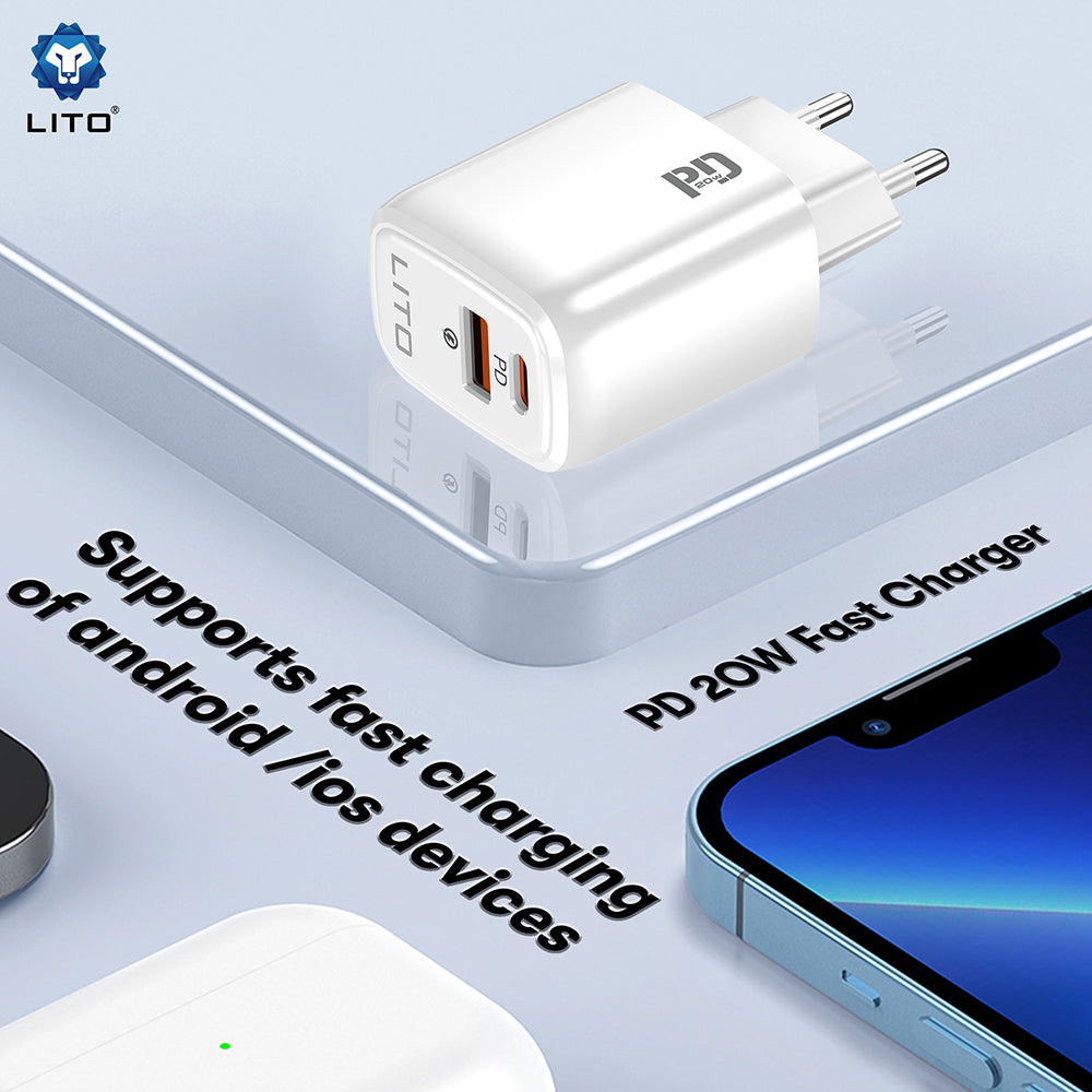 Lito LC28 hálózati töltő, 20W, 3A, 1 x USB-A - 1 x USB-C, fehér
