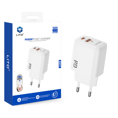 Lito LC28 hálózati töltő, 20W, 3A, 1 x USB-A - 1 x USB-C, fehér