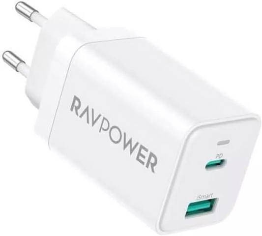 RavPower RP-PC171 hálózati töltő, 45W, 3A, 1 x USB-A - 1 x USB-C, Fehér