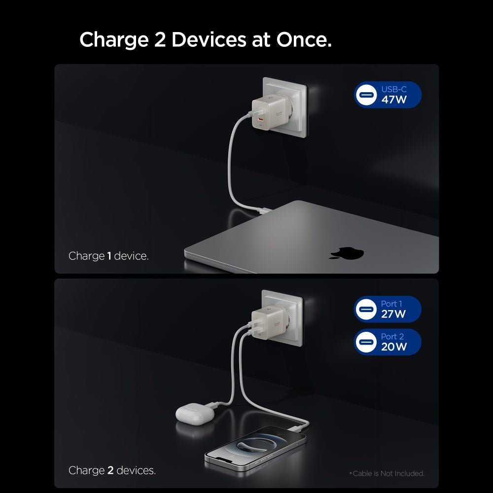Spigen EE472EU Essential hálózati töltő, 47W, 3A, 2 x USB-C, Titán szürke ACH10451