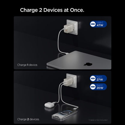Spigen EE472EU Essential hálózati töltő, 47W, 3A, 2 x USB-C, Titán szürke ACH10451