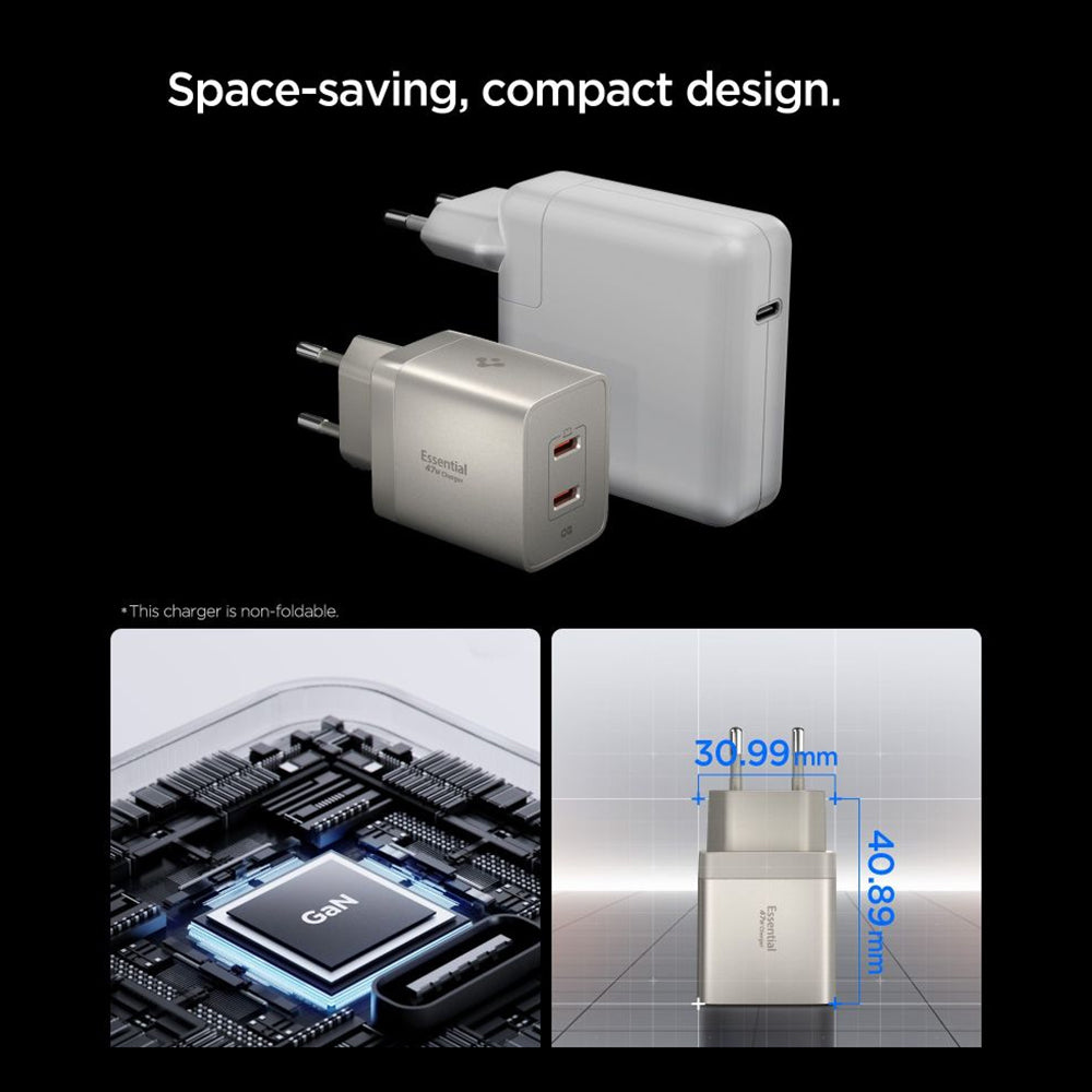 Spigen EE472EU Essential hálózati töltő, 47W, 3A, 2 x USB-C, Titán szürke ACH10451