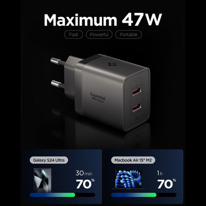 Spigen EE472EU Essential hálózati töltő, 47W, 3A, 2 x USB-C, Szürke ACH10450