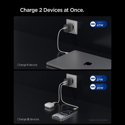 Spigen EE472EU Essential hálózati töltő, 47W, 3A, 2 x USB-C, Szürke ACH10450