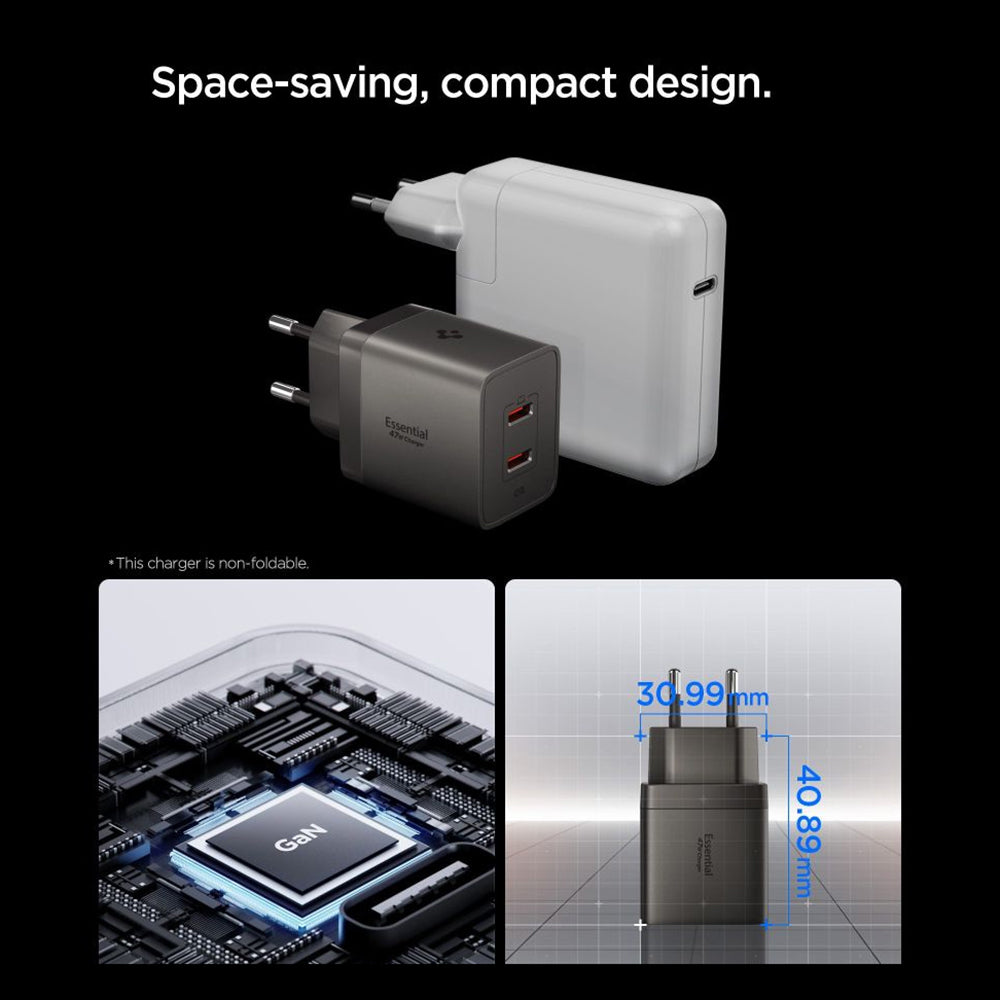 Spigen EE472EU Essential hálózati töltő, 47W, 3A, 2 x USB-C, Szürke ACH10450