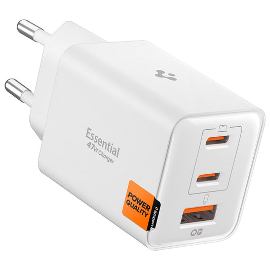 Spigen EE473EU Essential hálózati töltő, 47W, 3A, 1 x USB-A - 2 x USB-C, Fehér ACH09464