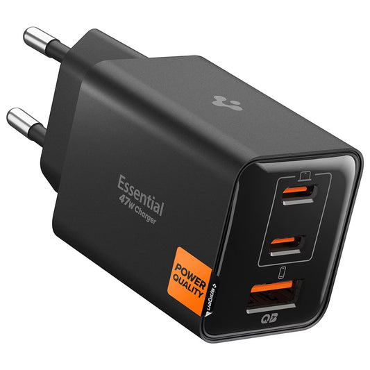 Spigen EE473EU Essential hálózati töltő, 47W, 3A, 1 x USB-A - 2 x USB-C, Fekete ACH09465
