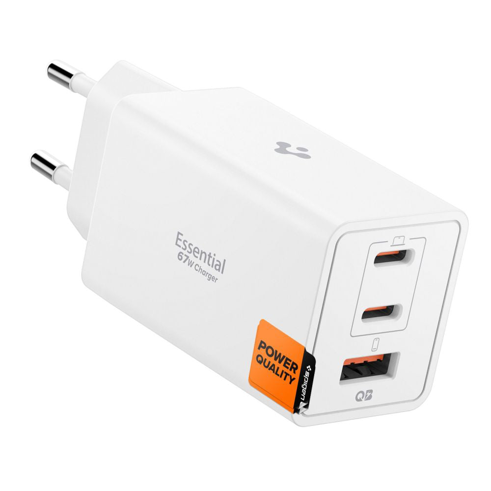 Spigen Essential Hálózati Töltő, 67W, 3.25A, 1 x USB-A - 2 x USB-C, Fehér ACH08710