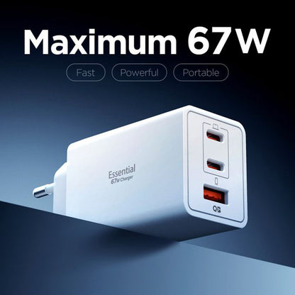 Spigen Essential Hálózati Töltő, 67W, 3.25A, 1 x USB-A - 2 x USB-C, Fehér ACH08710