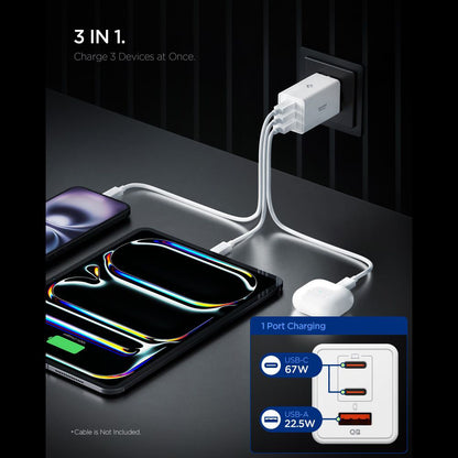 Spigen Essential Hálózati Töltő, 67W, 3.25A, 1 x USB-A - 2 x USB-C, Fehér ACH08710