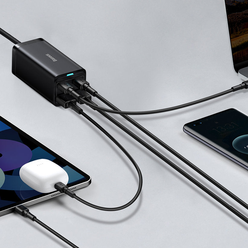 Baseus GaN3 Pro töltőállomás, 100W, 5A, 2 x USB-A - 2 x USB-C, Fekete CCGP000101