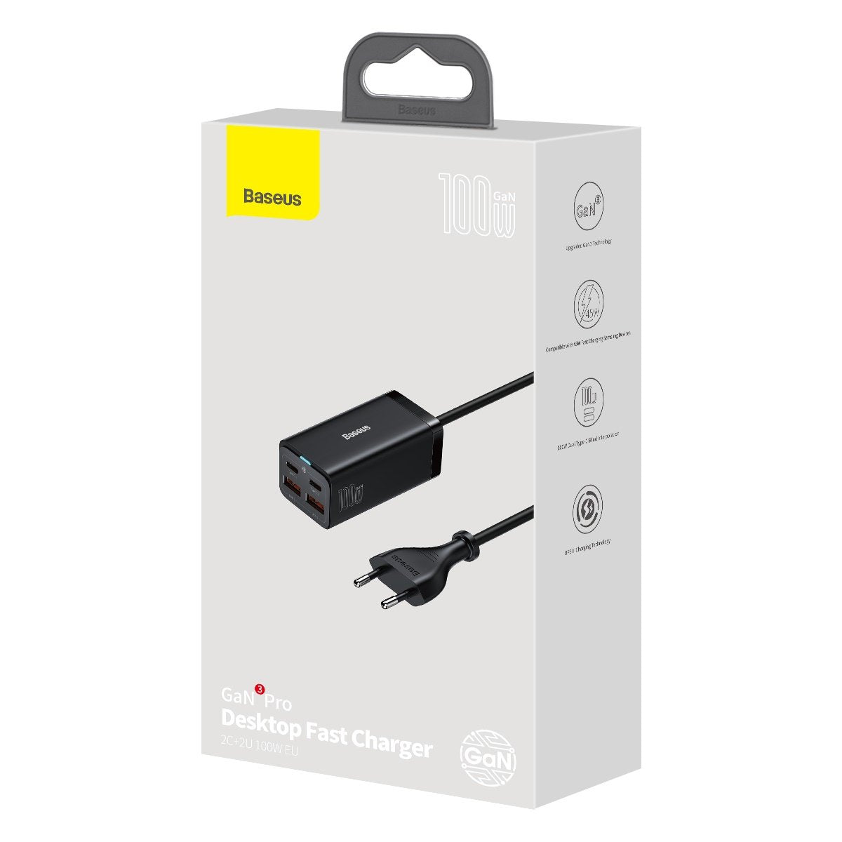 Baseus GaN3 Pro töltőállomás, 100W, 5A, 2 x USB-A - 2 x USB-C, Fekete CCGP000101