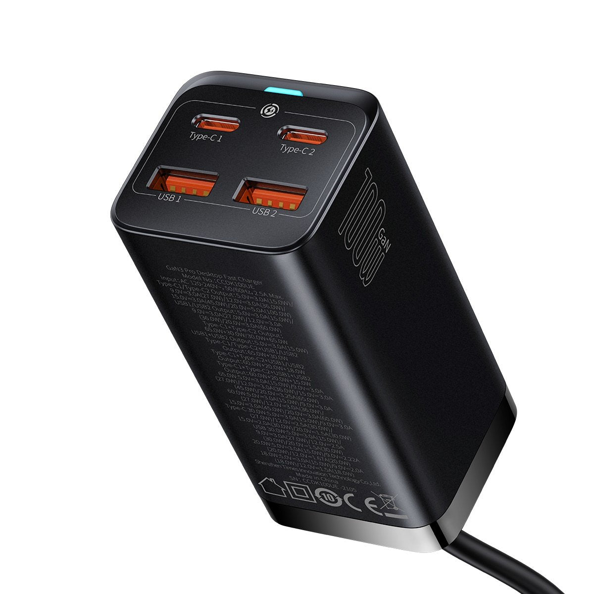 Baseus GaN3 Pro töltőállomás, 100W, 5A, 2 x USB-A - 2 x USB-C, Fekete CCGP000101
