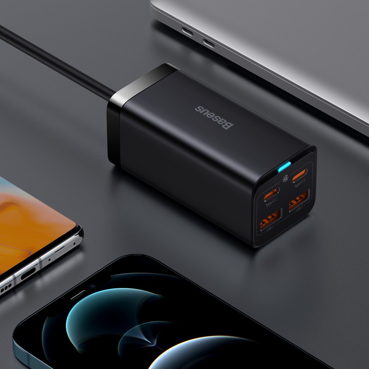 Baseus GaN3 Pro töltőállomás, 100W, 5A, 2 x USB-A - 2 x USB-C, Fekete CCGP000101