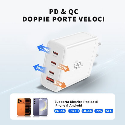 Tech-Protect NC140W-GAN hálózati töltő, 140W, 5A, 1 x USB-A - 3 x USB-C, Fehér