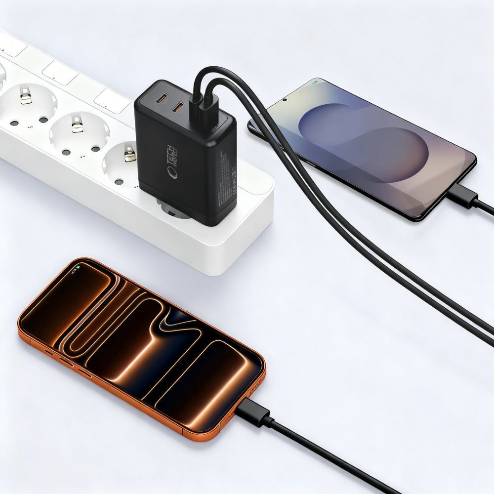 Tech-Protect NC140W-GAN hálózati töltő, 140W, 5A, 1 x USB-A - 3 x USB-C, Fekete