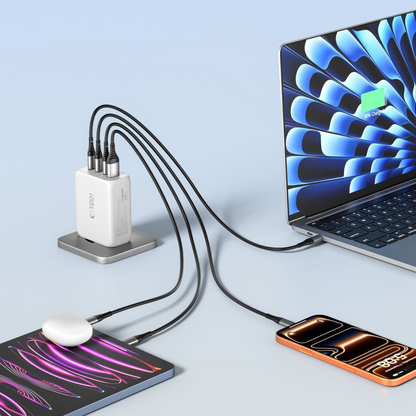Tech-Protect NC200W-GAN hálózati töltő, 200W, 5A, 1 x USB-A - 3 x USB-C, Fehér