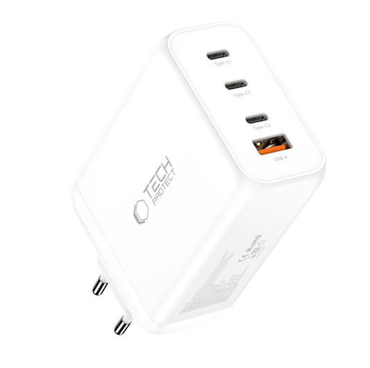Tech-Protect NC240W-GAN hálózati töltő, 240W, 5A, 1 x USB-A - 3 x USB-C, Fehér
