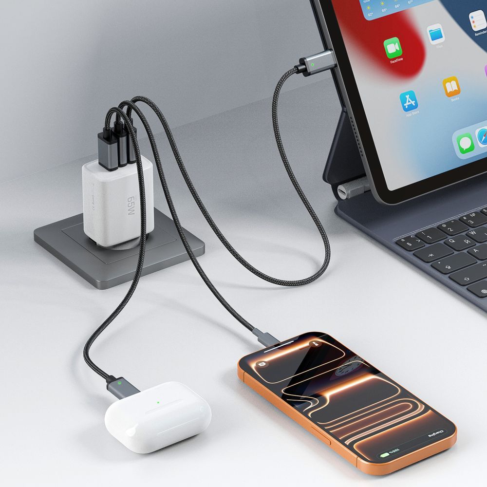 Tech-Protect NCA65W hálózati töltő, 65W, 3A, 1 x USB-A - 2 x USB-C, Fehér