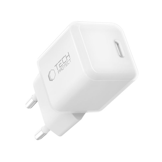 Tech-Protect NCM25 hálózati töltő, 25W, 3A, 1 x USB-C, Fehér