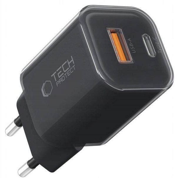 Tech-Protect NCM33W hálózati töltő, 33W, 3A, 1 x USB-A - 1 x USB-C, Fekete