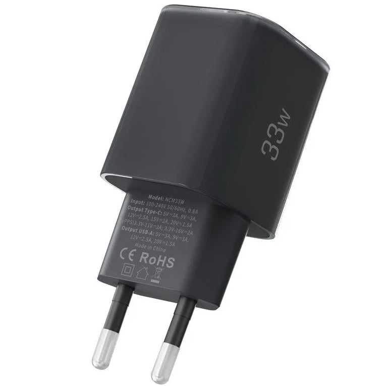 Tech-Protect NCM33W hálózati töltő, 33W, 3A, 1 x USB-A - 1 x USB-C, Fekete