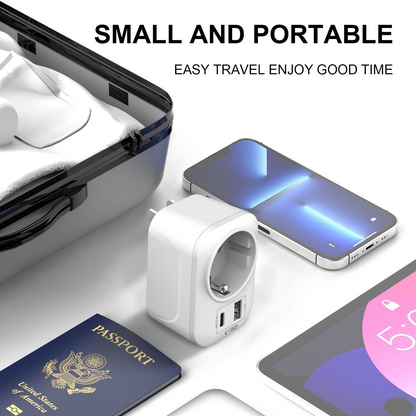 Tech-Protect TA100 Travel US hálózati töltő, 20W, 3A, 1 x Schuko - 1 x USB-A - 1 x USB-C, fehér