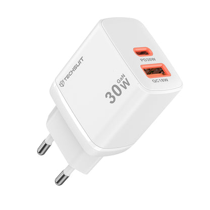 Techsuit CH1 Duonix hálózati töltő, 30W, 3A, 1 x USB-A - 1 x USB-C, Fehér