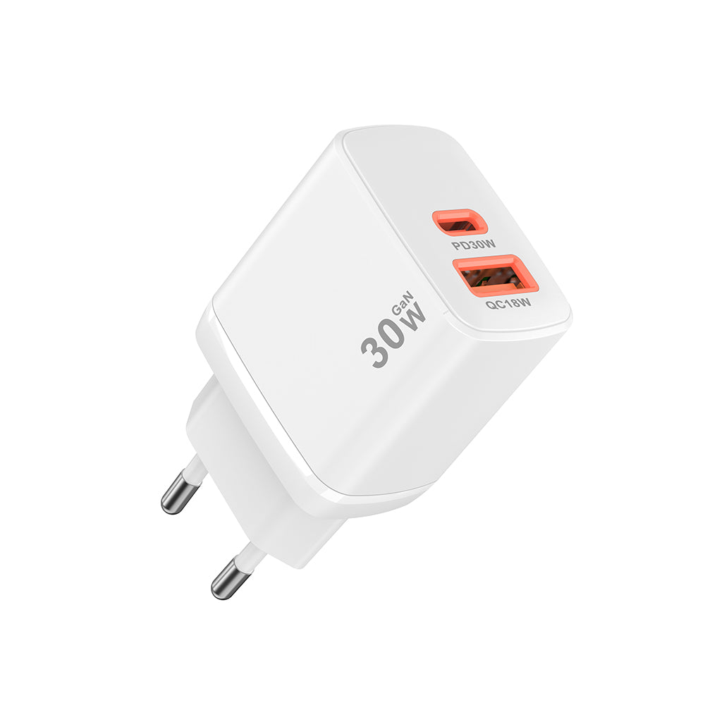 Techsuit CH1 Duonix hálózati töltő, 30W, 3A, 1 x USB-A - 1 x USB-C, Fehér
