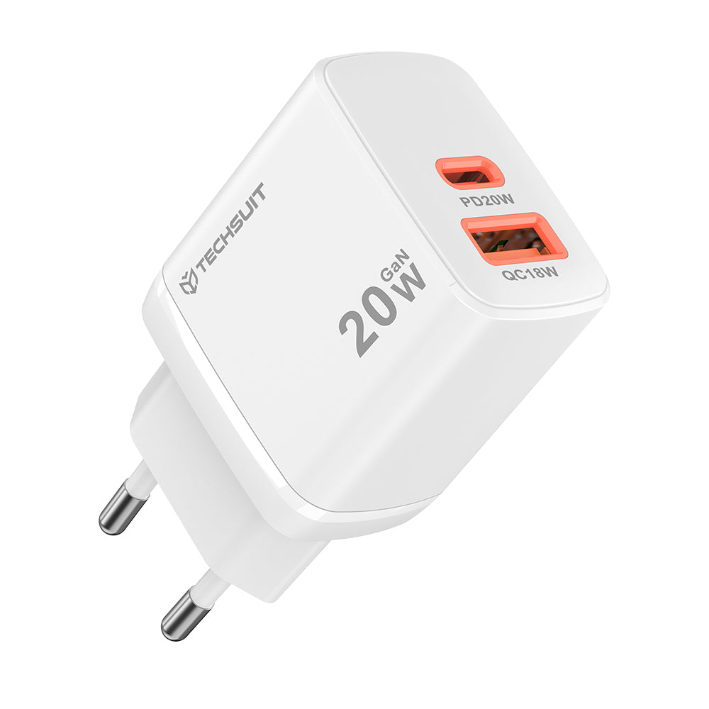 Techsuit CH2 Duonix hálózati töltő, 20W, 3A, 1 x USB-A - 1 x USB-C, Fehér