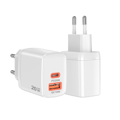 Techsuit CH2 Duonix hálózati töltő, 20W, 3A, 1 x USB-A - 1 x USB-C, Fehér