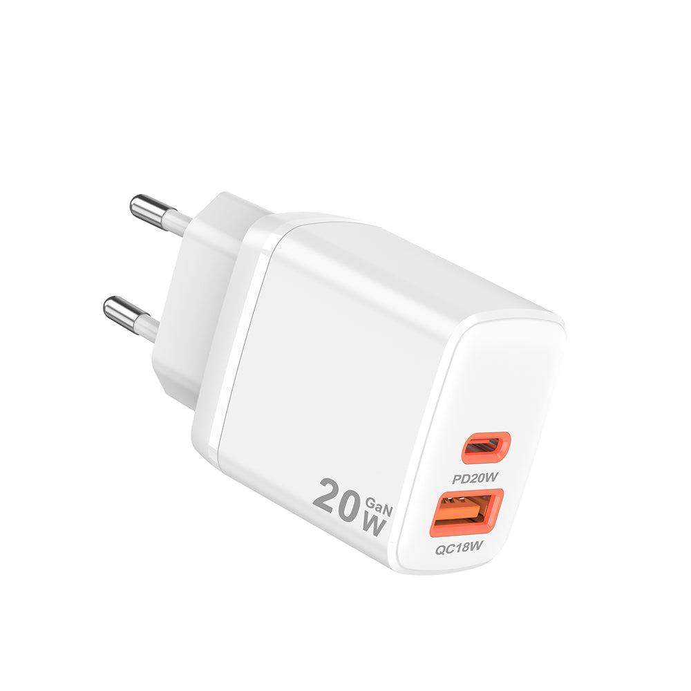 Techsuit CH2 Duonix hálózati töltő, 20W, 3A, 1 x USB-A - 1 x USB-C, Fehér