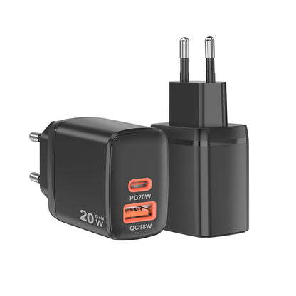 Techsuit CH2 Duonix hálózati töltő, 20W, 3A, 1 x USB-A - 1 x USB-C, Fekete