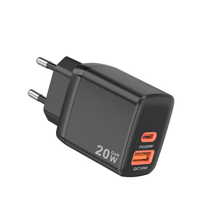 Techsuit CH2 Duonix hálózati töltő, 20W, 3A, 1 x USB-A - 1 x USB-C, Fekete