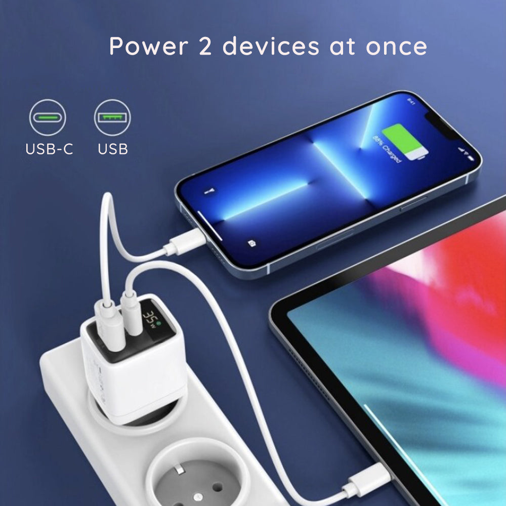 Techsuit CH3 LEDChargX Display hálózati töltő, 35W, 3A, 1 x USB-A - 1 x USB-C, fekete