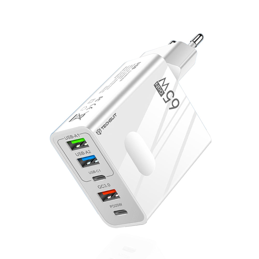 Techsuit CHC1 PentaXPower hálózati töltő, 25W, 3A, 3 x USB-A - 2 x USB-C, fehér
