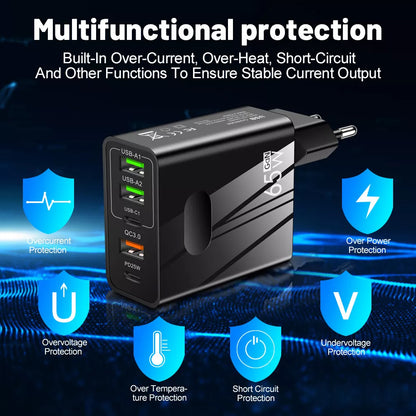 Techsuit CHC1 PentaXPower hálózati töltő, 25W, 3A, 3 x USB-A - 2 x USB-C, fehér