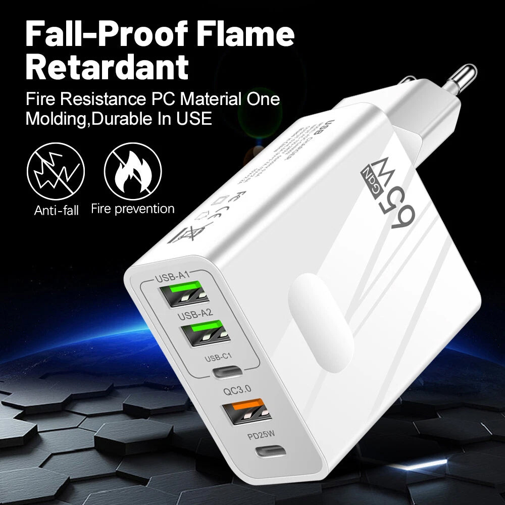 Techsuit CHC1 PentaXPower hálózati töltő, 25W, 3A, 3 x USB-A - 2 x USB-C, Fekete