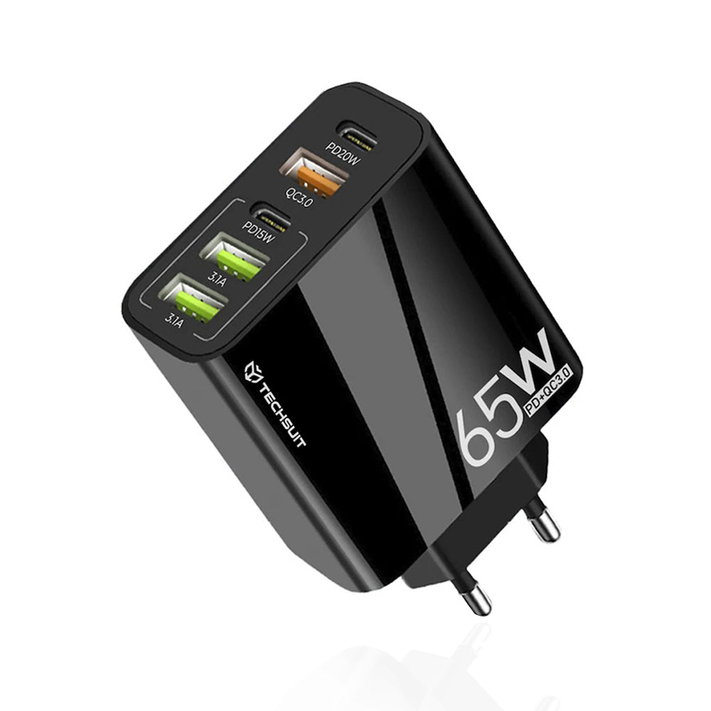 Techsuit CHC2 PentaXPower hálózati töltő, 20W, 3A, 3 x USB-A - 2 x USB-C, fekete