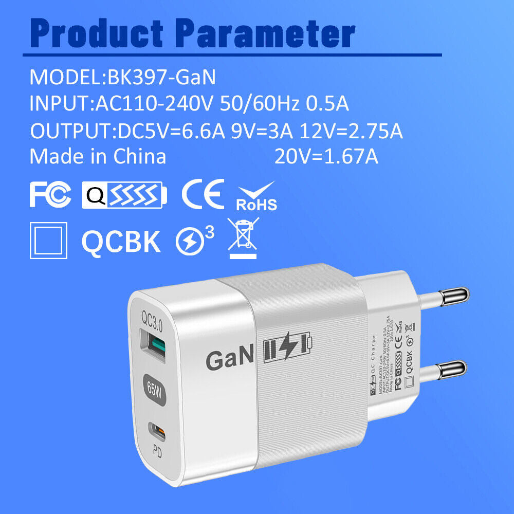 Techsuit CHPD131 hálózati töltő, 65W, 3.25A, 1 x USB-A - 1 x USB-C, Fehér