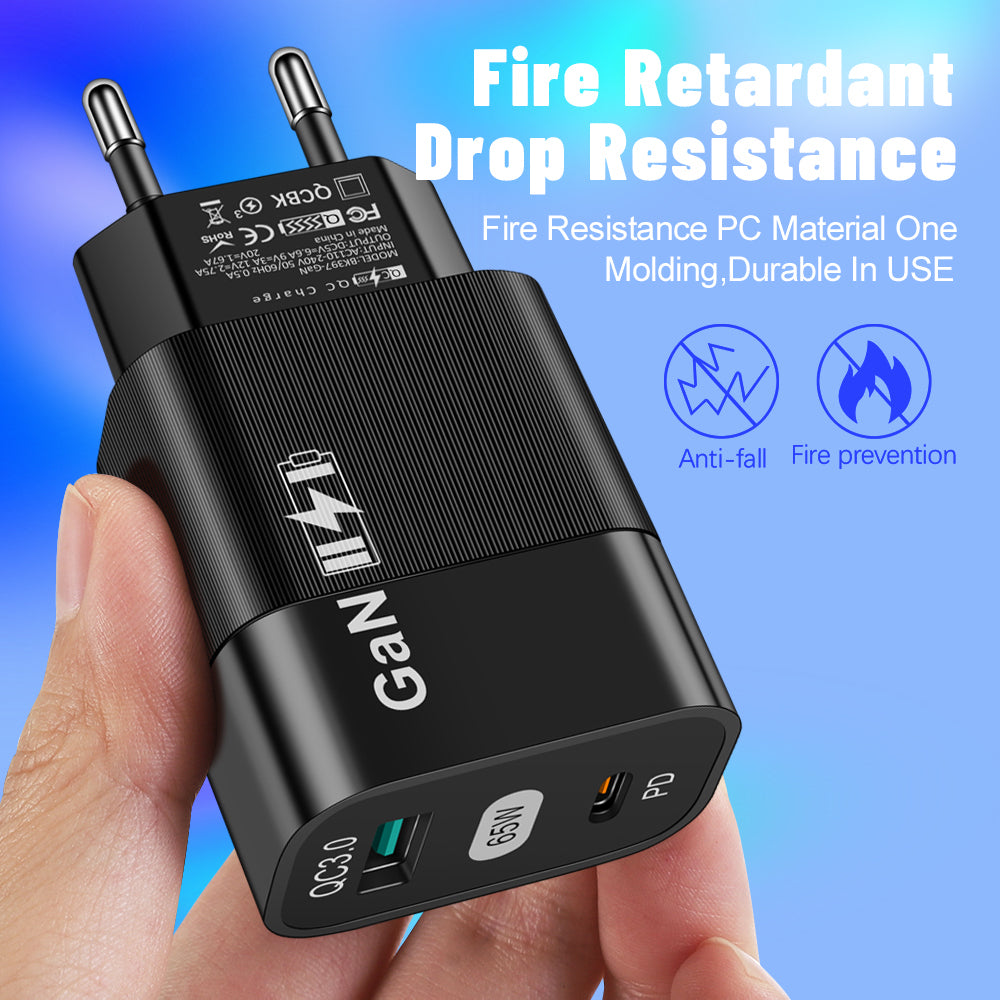 Techsuit CHPD131 hálózati töltő, 65W, 3.25A, 1 x USB-A - 1 x USB-C, Fekete