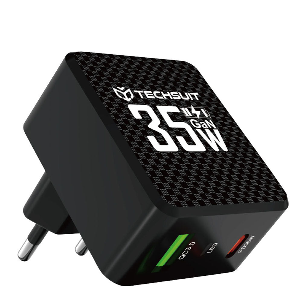 Techsuit CHPD173 Tiny hálózati töltő, 35W, 3A, 1 x USB-A - 1 x USB-C, fekete