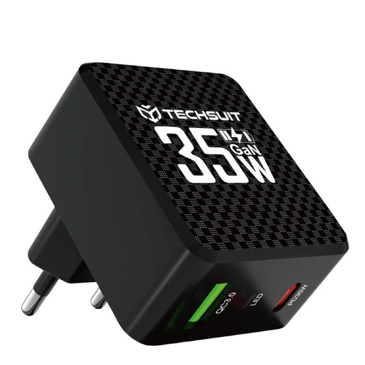 Techsuit CHPD173 Tiny hálózati töltő, 35W, 3A, 1 x USB-A - 1 x USB-C, fekete