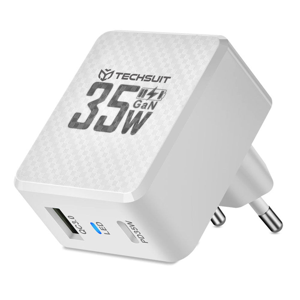 Techsuit CHPD173 Tiny hálózati töltő, 35W, 3A, 1 x USB-A - 1 x USB-C, fehér