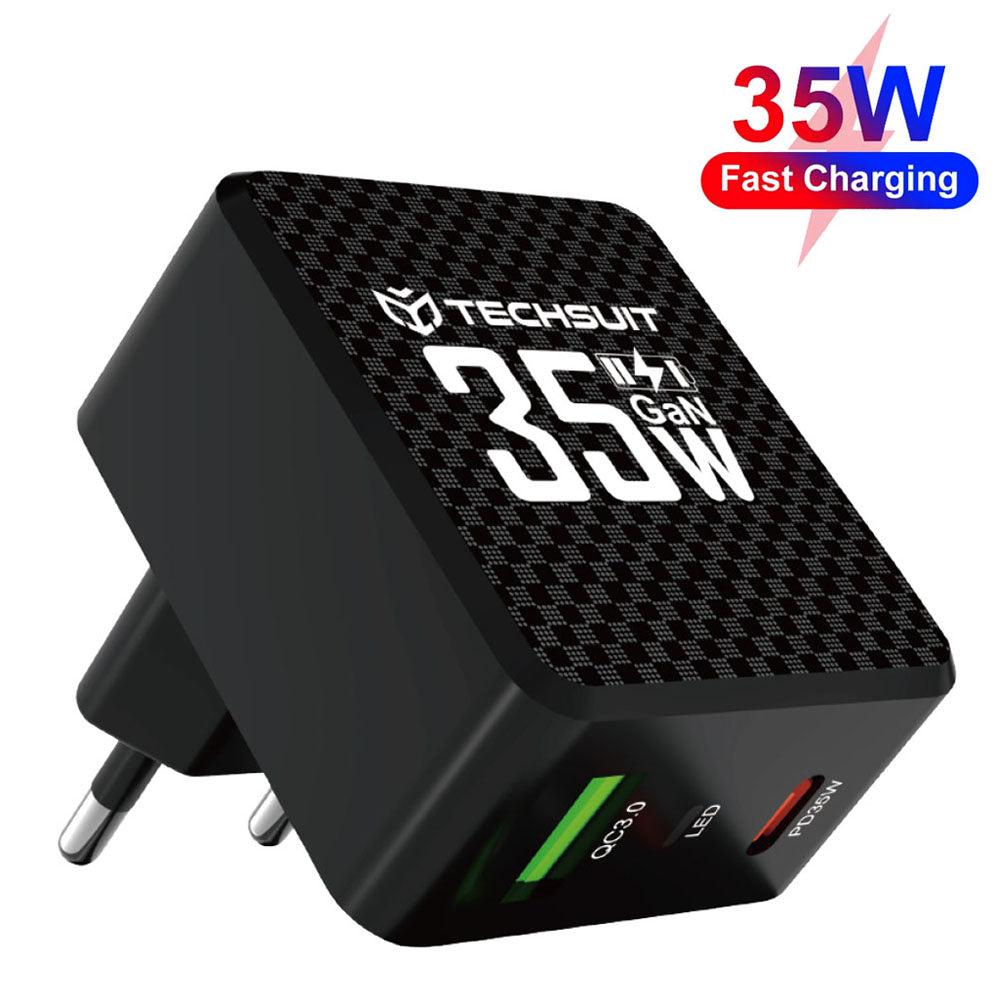 Techsuit CHPD173 Tiny hálózati töltő, 35W, 3A, 1 x USB-A - 1 x USB-C, fekete