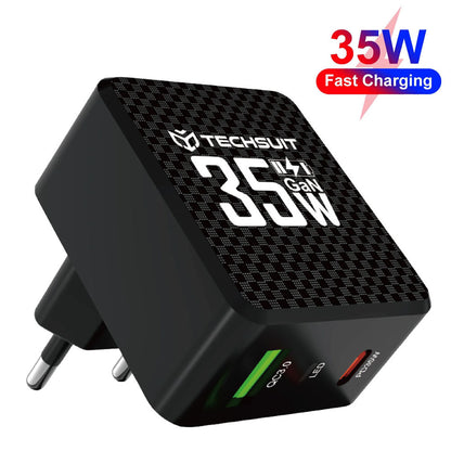 Techsuit CHPD173 Tiny hálózati töltő, 35W, 3A, 1 x USB-A - 1 x USB-C, fekete