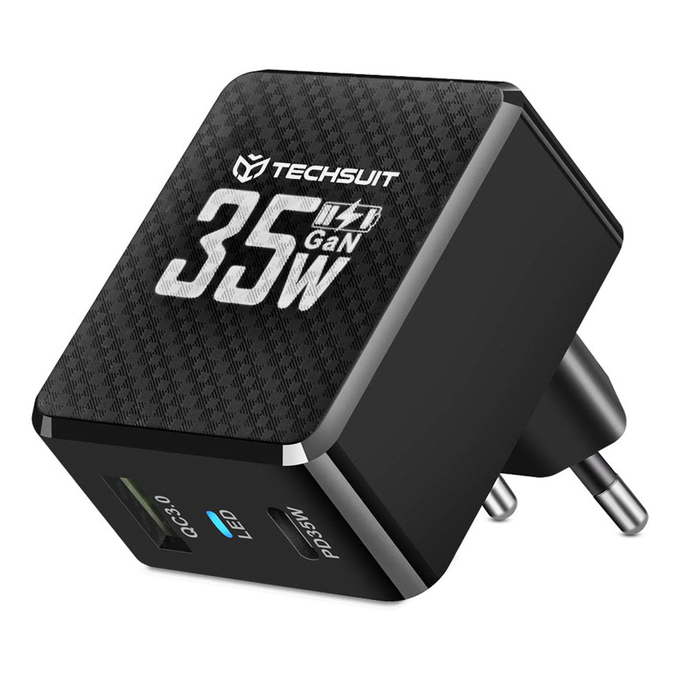 Techsuit CHPD173 Tiny hálózati töltő, 35W, 3A, 1 x USB-A - 1 x USB-C, fekete
