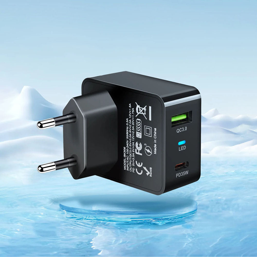 Techsuit CHPD173 Tiny hálózati töltő, 35W, 3A, 1 x USB-A - 1 x USB-C, fekete