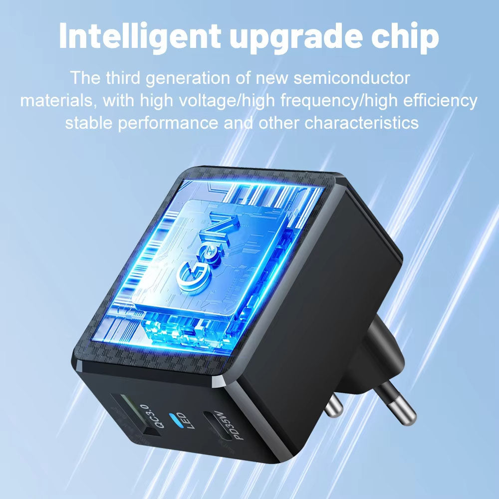Techsuit CHPD173 Tiny hálózati töltő, 35W, 3A, 1 x USB-A - 1 x USB-C, fekete